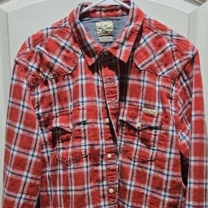 Lucky Brand Red and Blue Long Sleeve Plaid Shirt